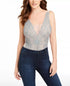 Vince Camuto Women's Gray Sleeveless V-Neck Lace Liza Bodysuit Size Large